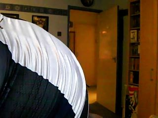 crossdresser strips leather pant cum